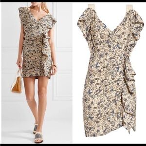 Isabel Marant Etoile Women's Floral Bird Printed Topaz Ruffled Linen Dress L 44